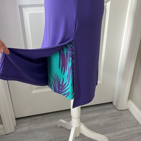 Inman Global Chic Purple & Green Palm Frond Sleeveless Dress - Picture 7 of 10